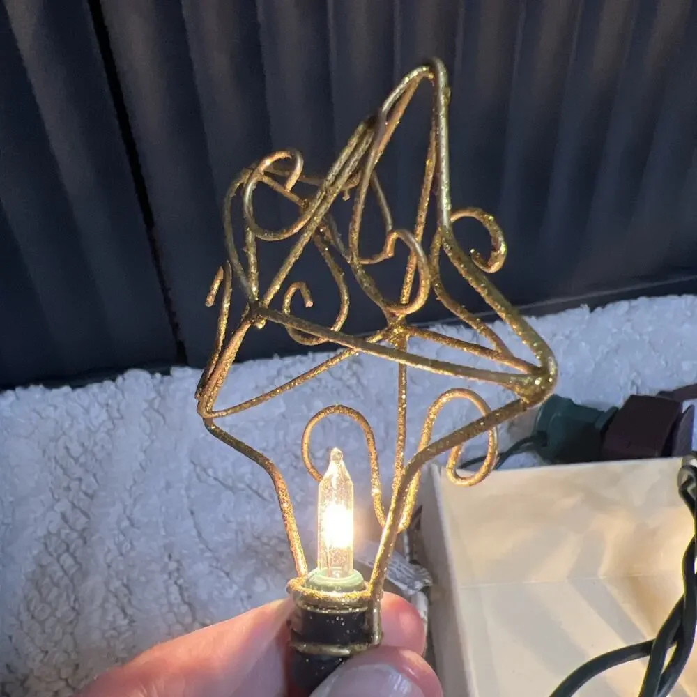 Vintage Pier 1 Metal Wire Gold Star String Lights Holiday Party Christmas